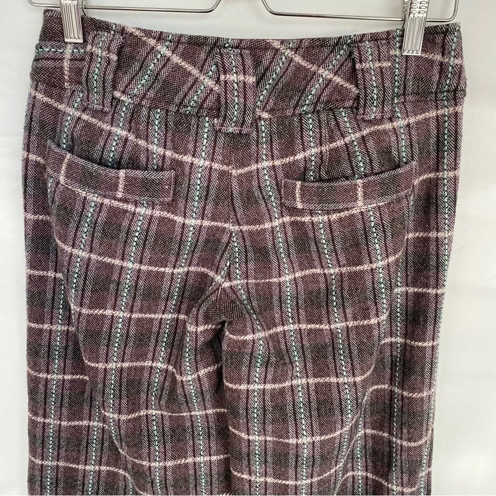 VTG Y2K Free People Plaid Tweed Wide Leg Trousers Size 2 Academia Silk Mid-Rise
